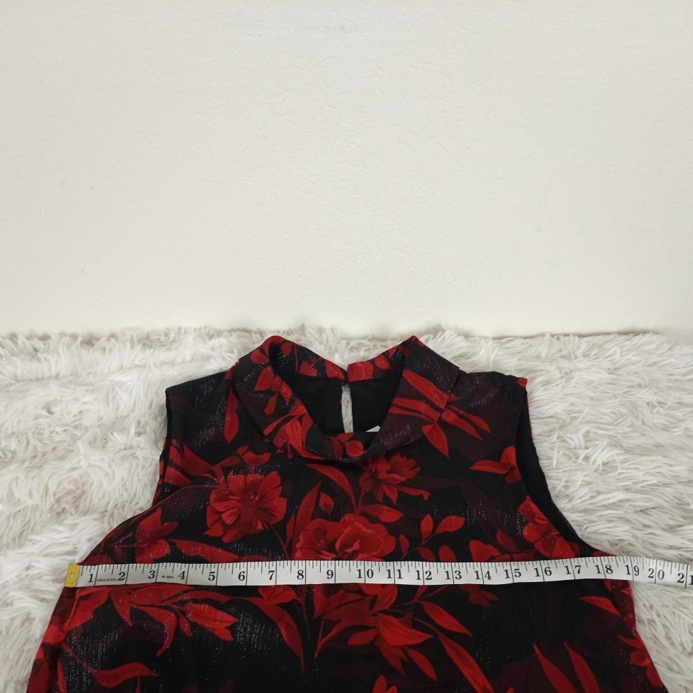 Connected Apparel 12P Chiffon Dress New Red Floral Sleeveless Midi Classy - Picture 4 of 7